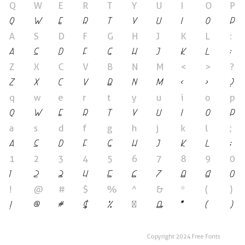 Character Map of Right Hand Italic