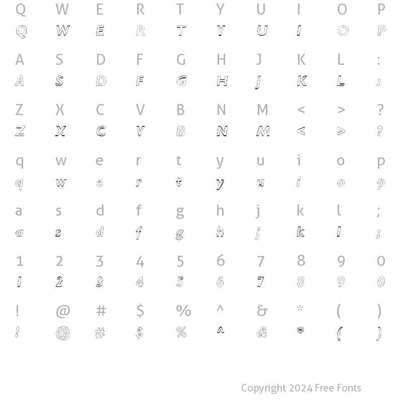 Character Map of Ripplemere ThinItalic