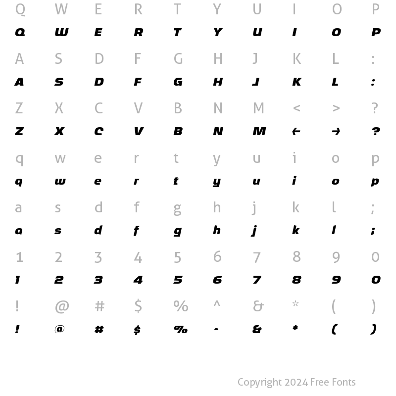 Character Map of Ritafurey BoldItalic