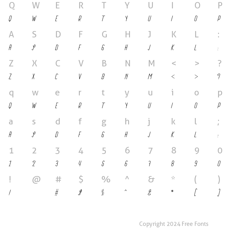 Character Map of Ritalina Regular