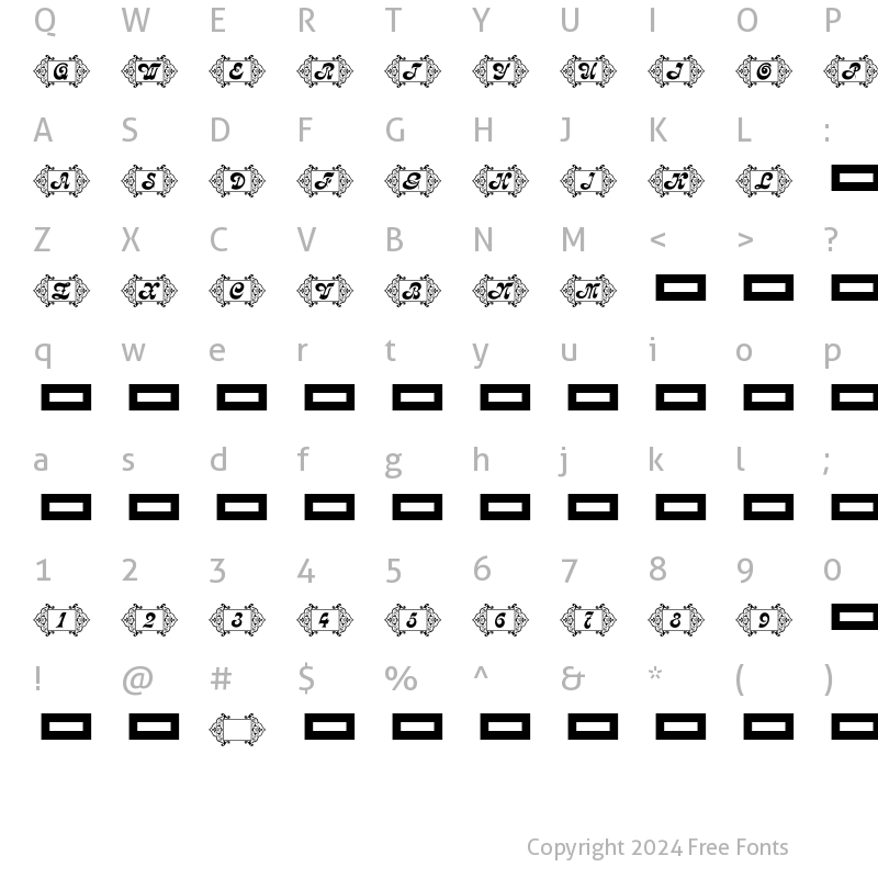 Character Map of RMCalli1 Regular