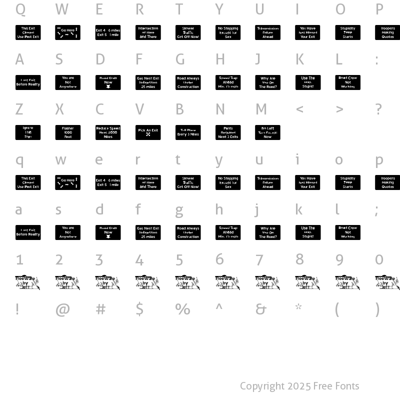 Character Map of Road To Nowhere JL Regular