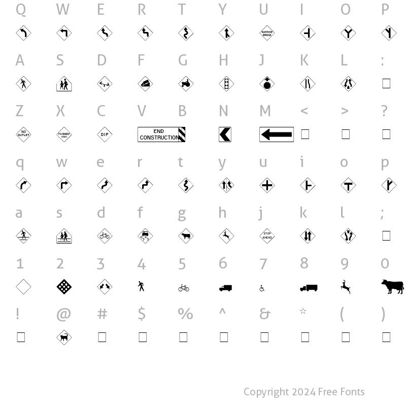 Character Map of Road Warning Sign Medium