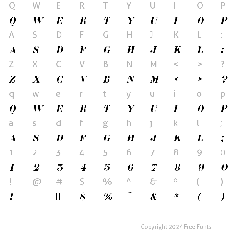 Character Map of Roadcase Oblique