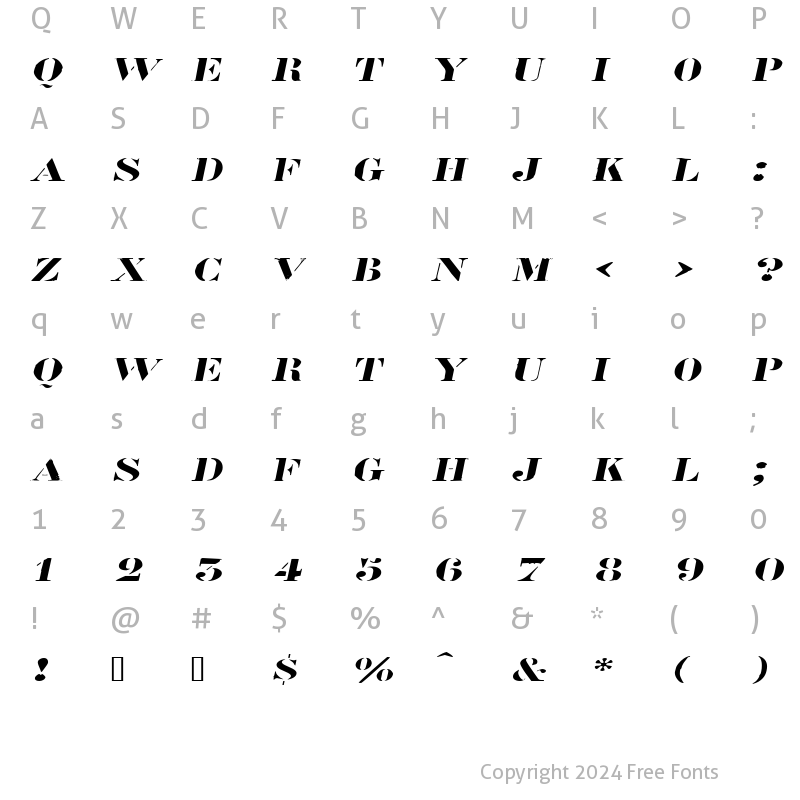 Character Map of RoadcaseExtended Oblique