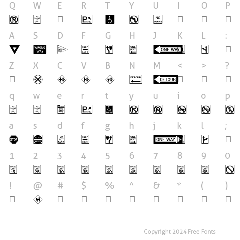 Character Map of RoadSign Medium