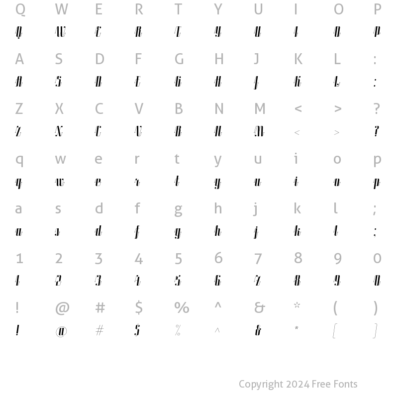 Character Map of RoadsterScipt-SolidDotItalic SolidDotItalic