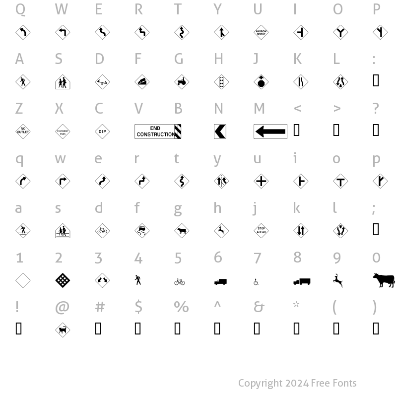 Character Map of RoadWarningSign Regular