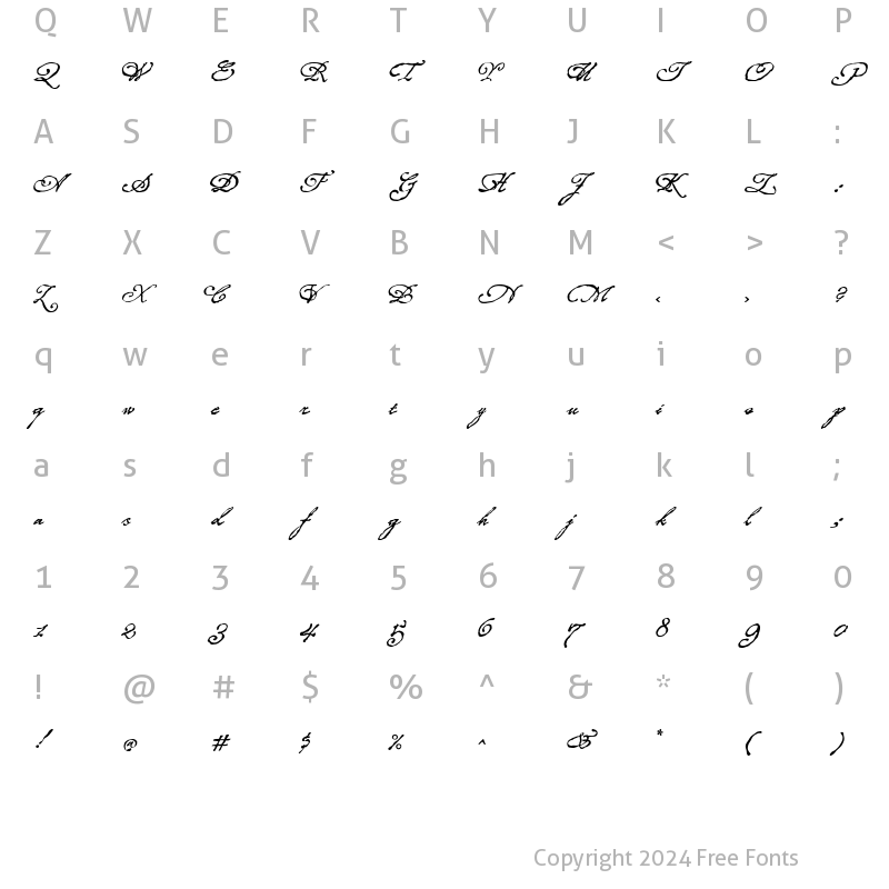 Character Map of Roanoke Script Regular