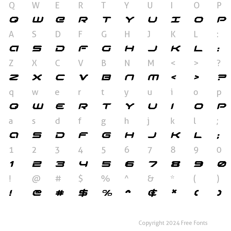 Character Map of Robotaur Expanded Italic Italic