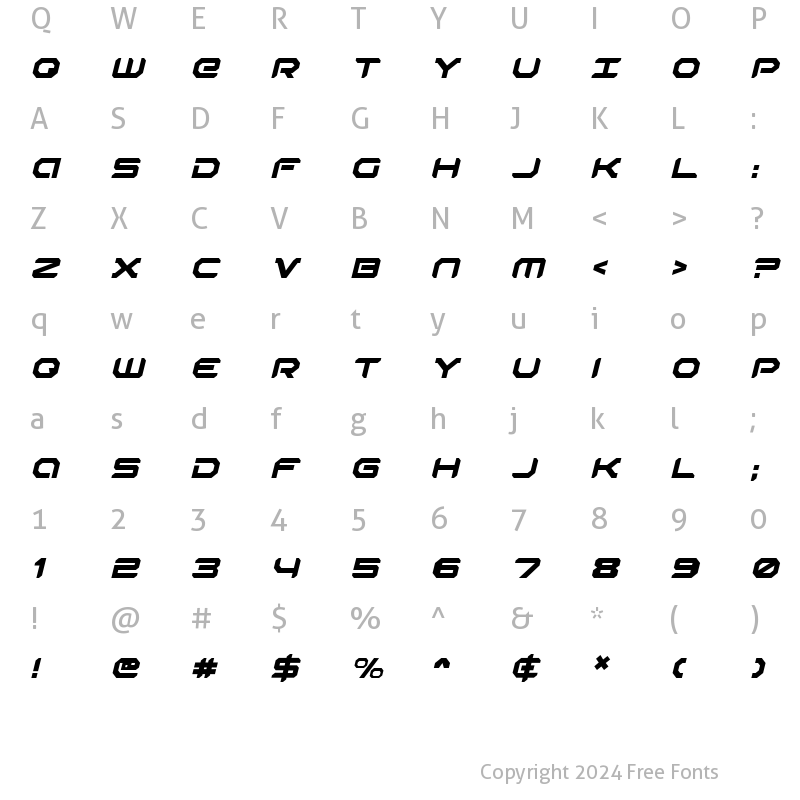 Character Map of Robotaur Italic Italic