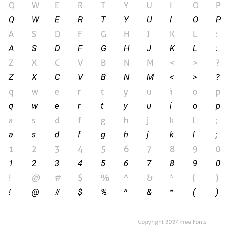 Character Map of Roboto Italic