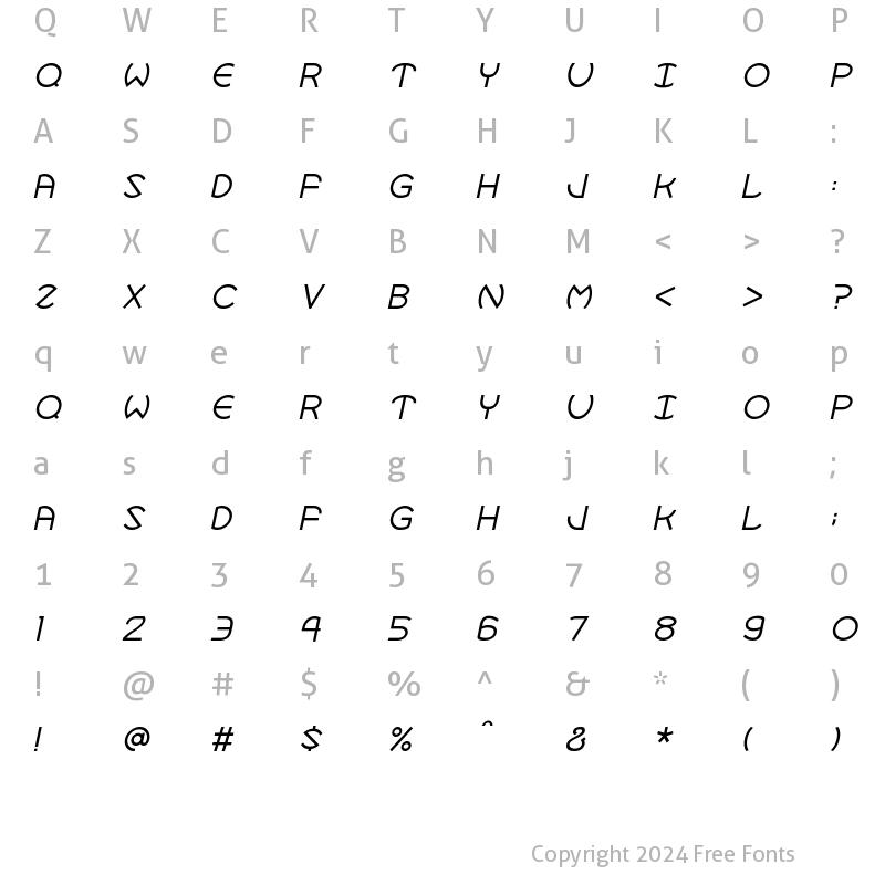 Character Map of Robotron Italic