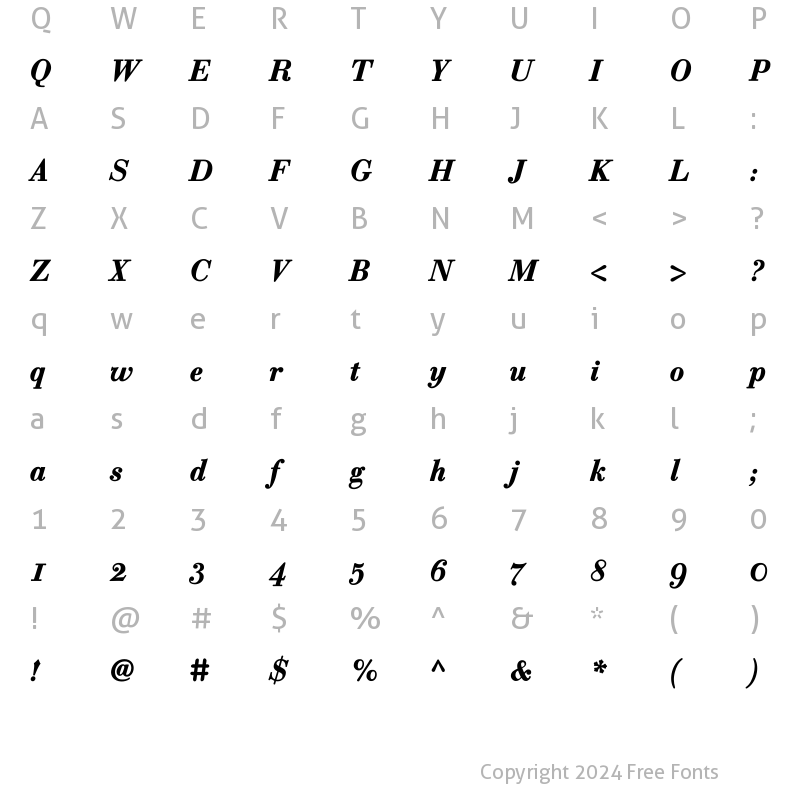 Character Map of Robusta Bold Italic