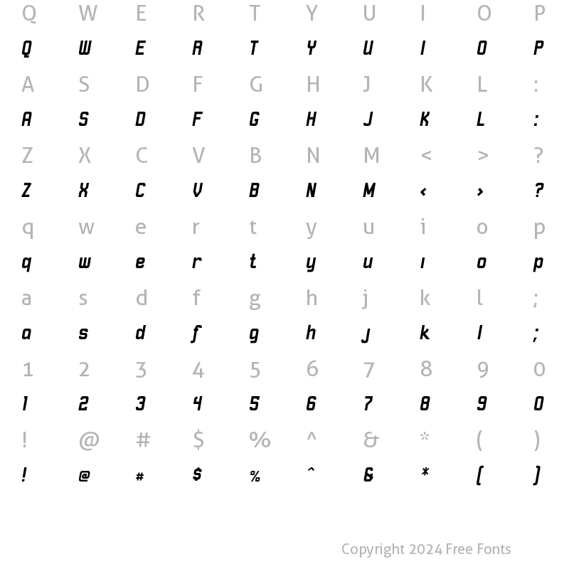 Character Map of RobustICG Bold Italic