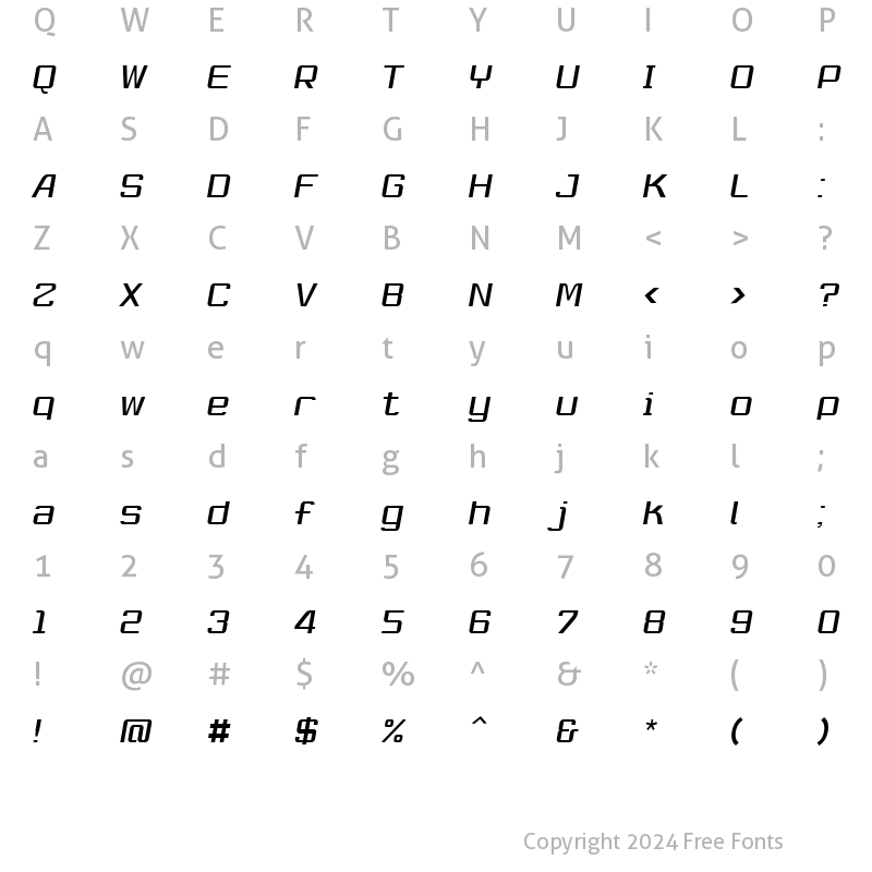 Character Map of RobustikLight Oblique Regular