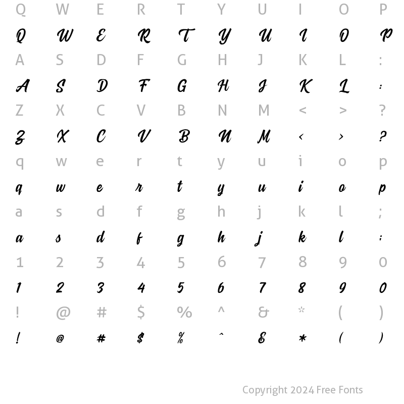 Character Map of Rockaboy Rought italic Regular