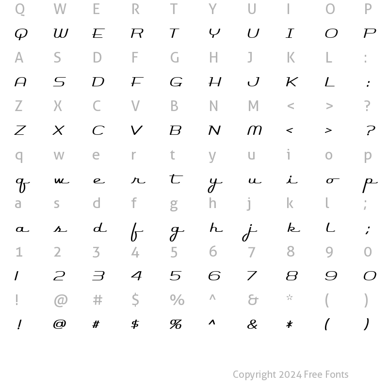 Character Map of Rocket Script Regular