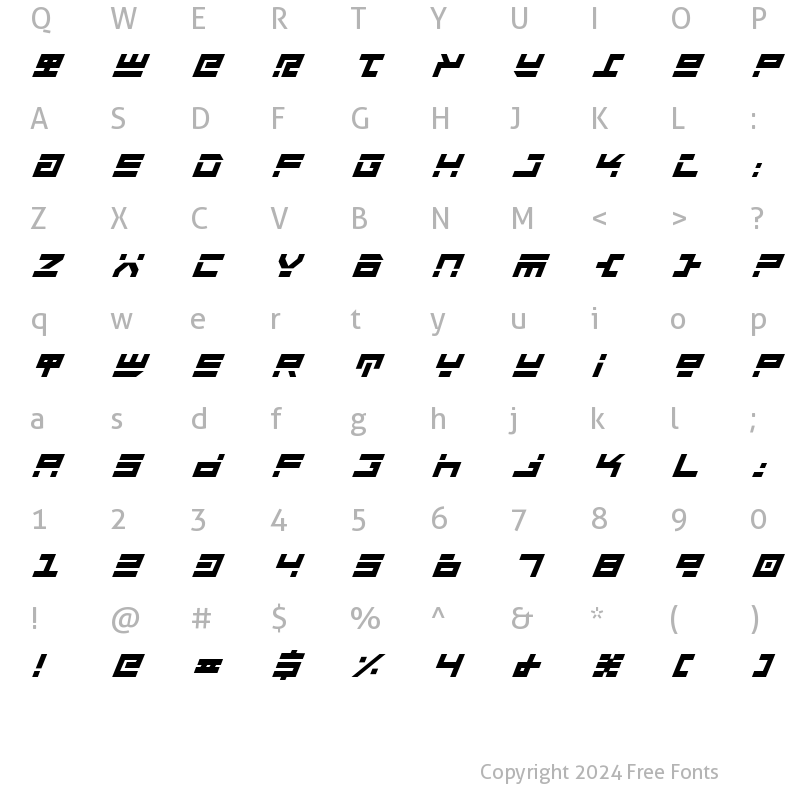 Character Map of Rocket Type Bold Italic Bold Italic