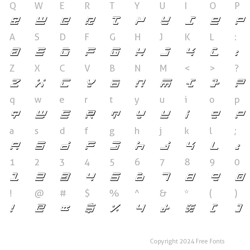 Character Map of Rocket Type Shadow Italic Shadow Italic