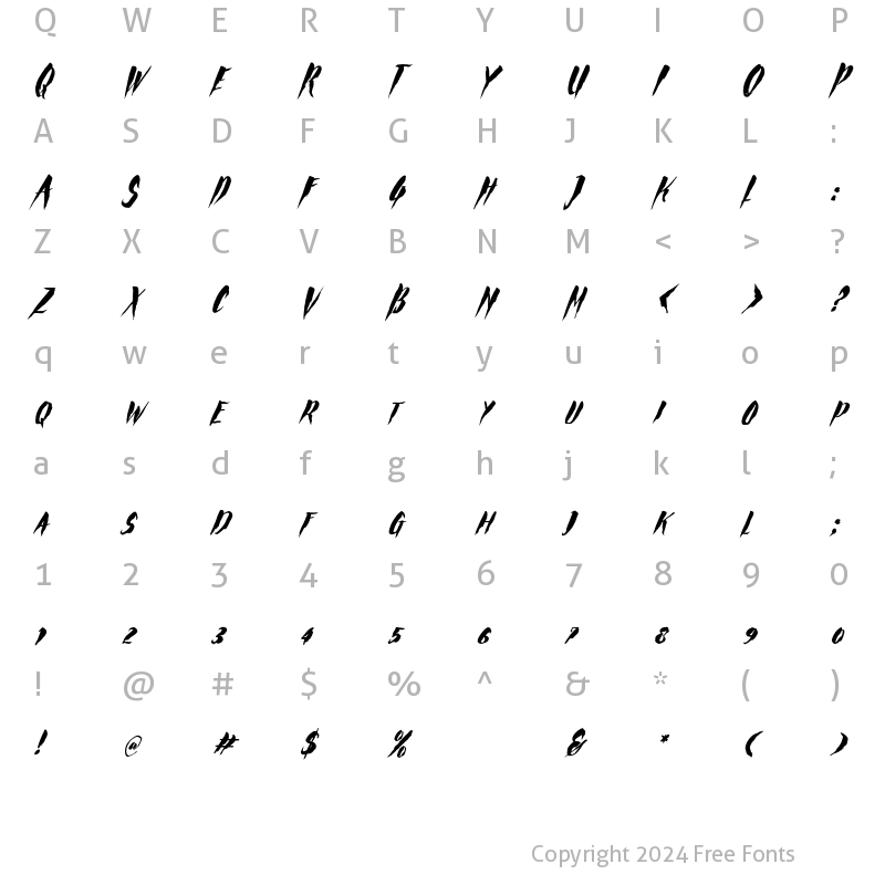 Character Map of Rocket Up Italic Regular