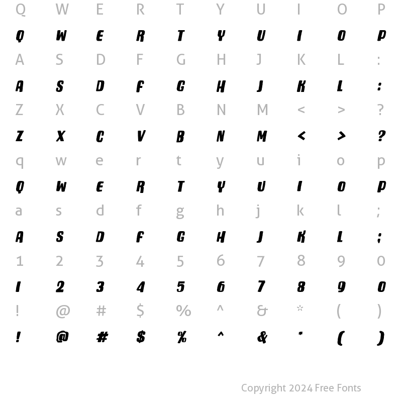 Character Map of Rockies Italic Italic