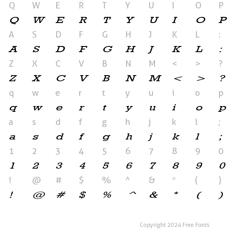 Character Map of RocklandExtended Italic