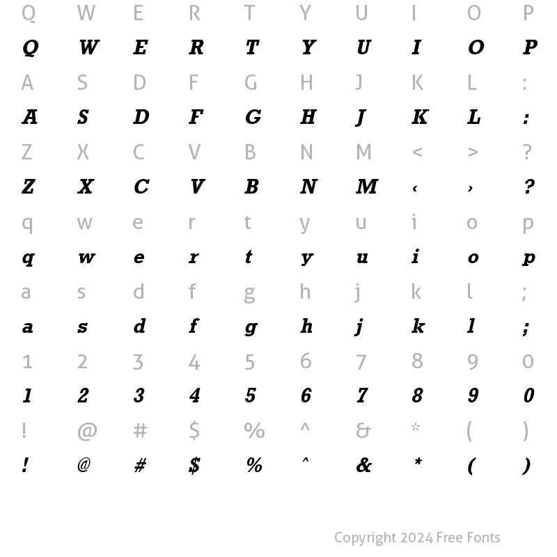 Character Map of Rockney Bold Italic