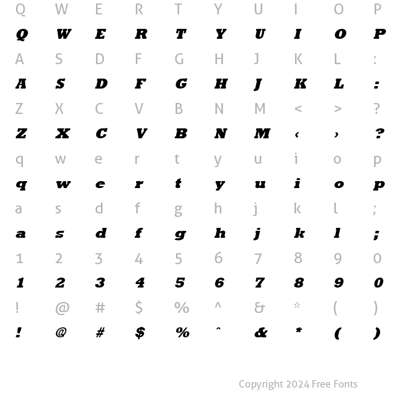 Character Map of Rockney Extrabold Italic