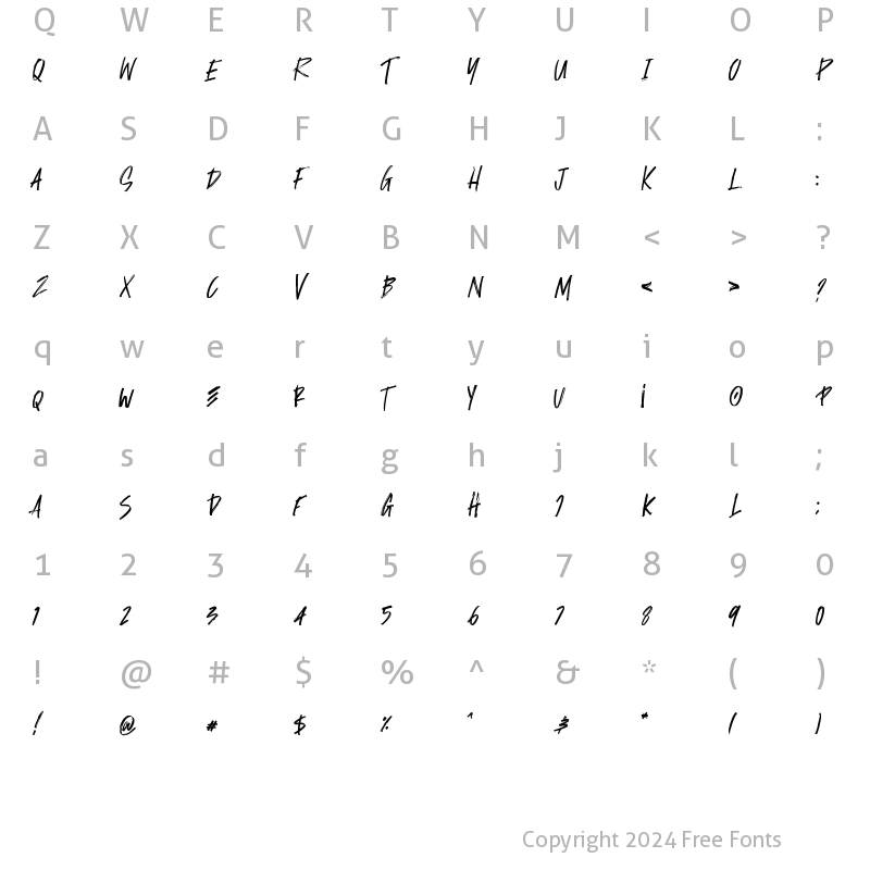 Character Map of Rockside Brush Regular