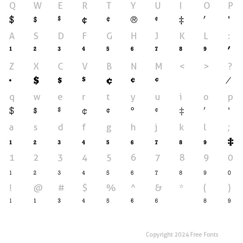 Character Map of Rockwell Fractions BQ Regular