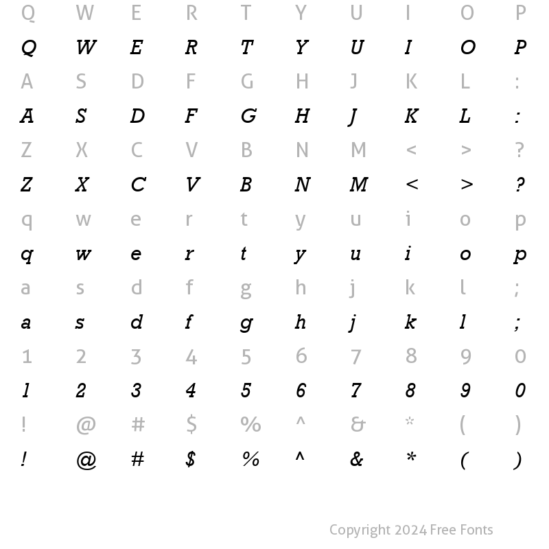 Character Map of Rockwell MT Italic