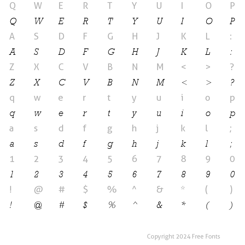 Character Map of Rockwell MT Light Italic