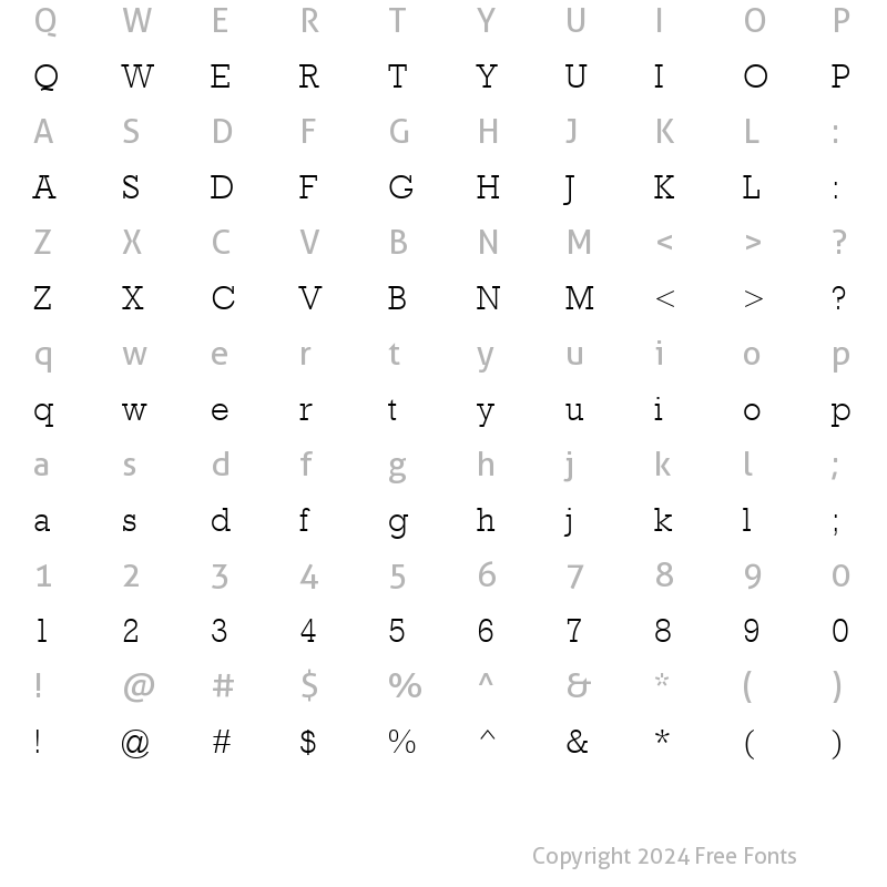 Character Map of Rockwell MT Light Regular