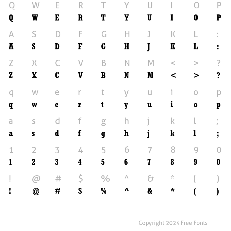 Character Map of Rockwell Std Bold Condensed