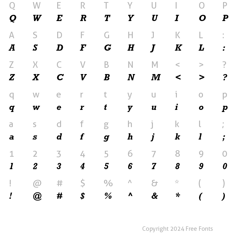 Character Map of Rockwell Std Bold Italic