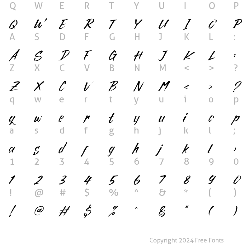 Character Map of Rocky Brush Italic