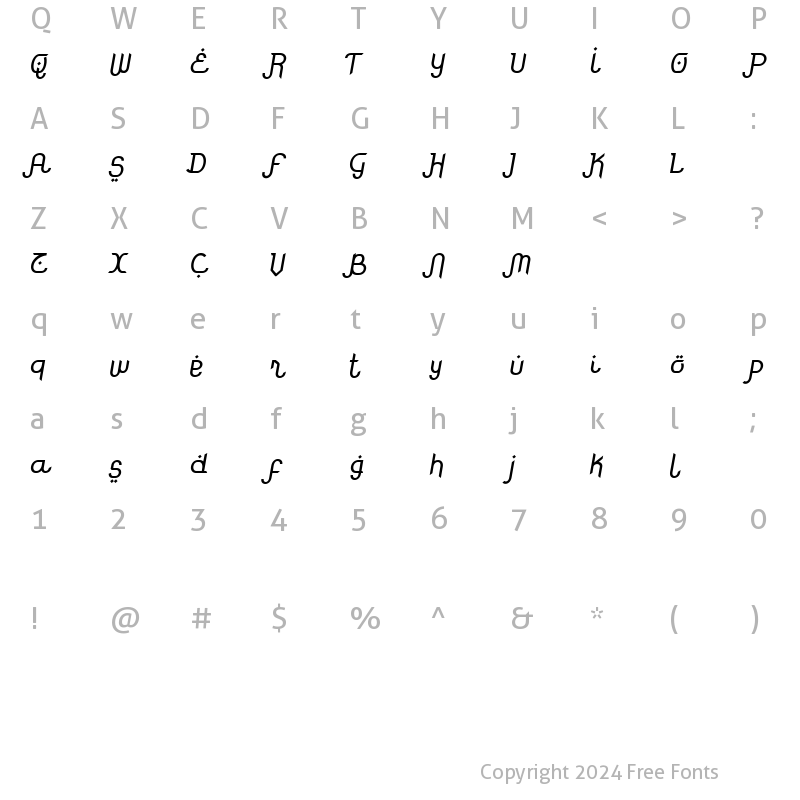 Character Map of Rodja Alt End Slanted Rodja Alt End Slanted