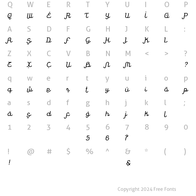 Character Map of Rodja Slanted Rodja Slanted