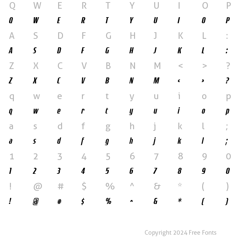 Character Map of Rogue Sans Cond Medium Italic