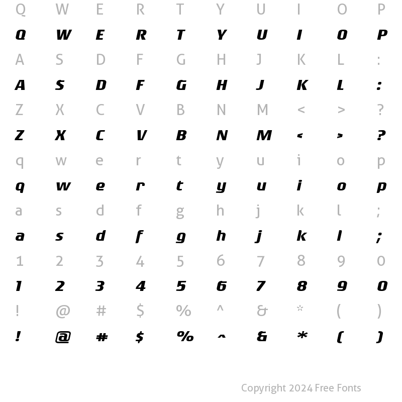 Character Map of Rogue Sans Ext BoldItalic