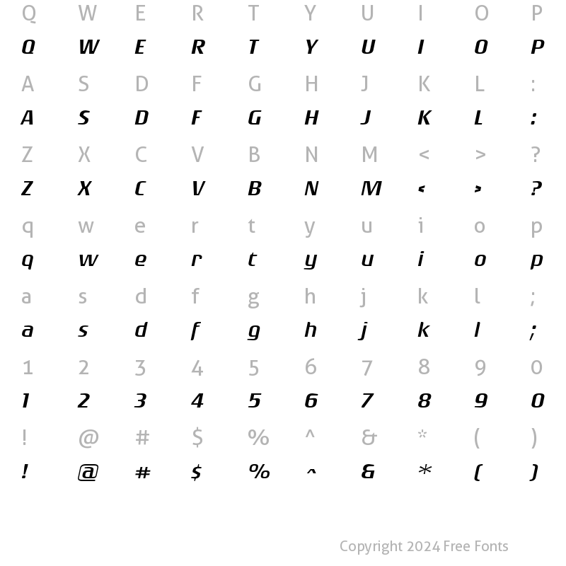 Character Map of Rogue Sans Ext Light Italic