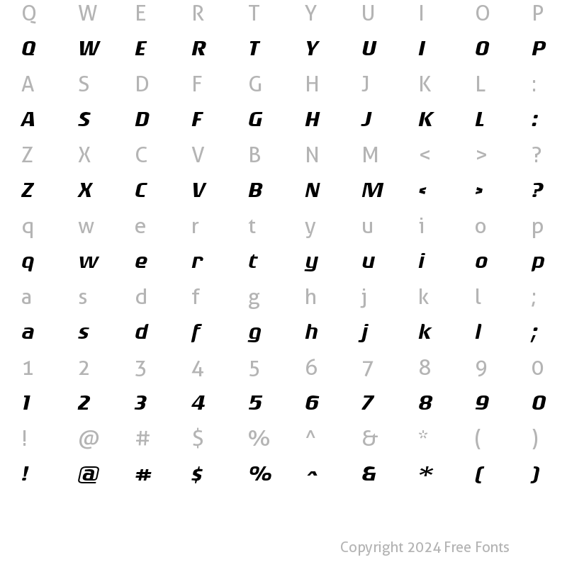 Character Map of Rogue Sans Ext Medium Italic