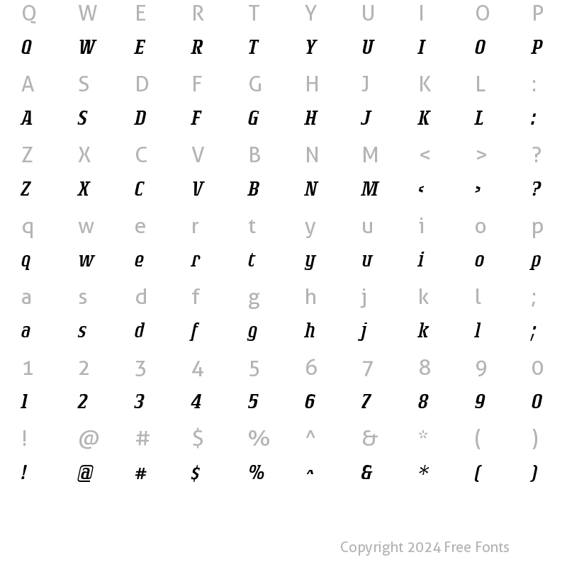 Character Map of Rogue Serif Light Italic