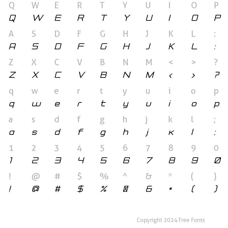 Character Map of Rogueland Bold Italic