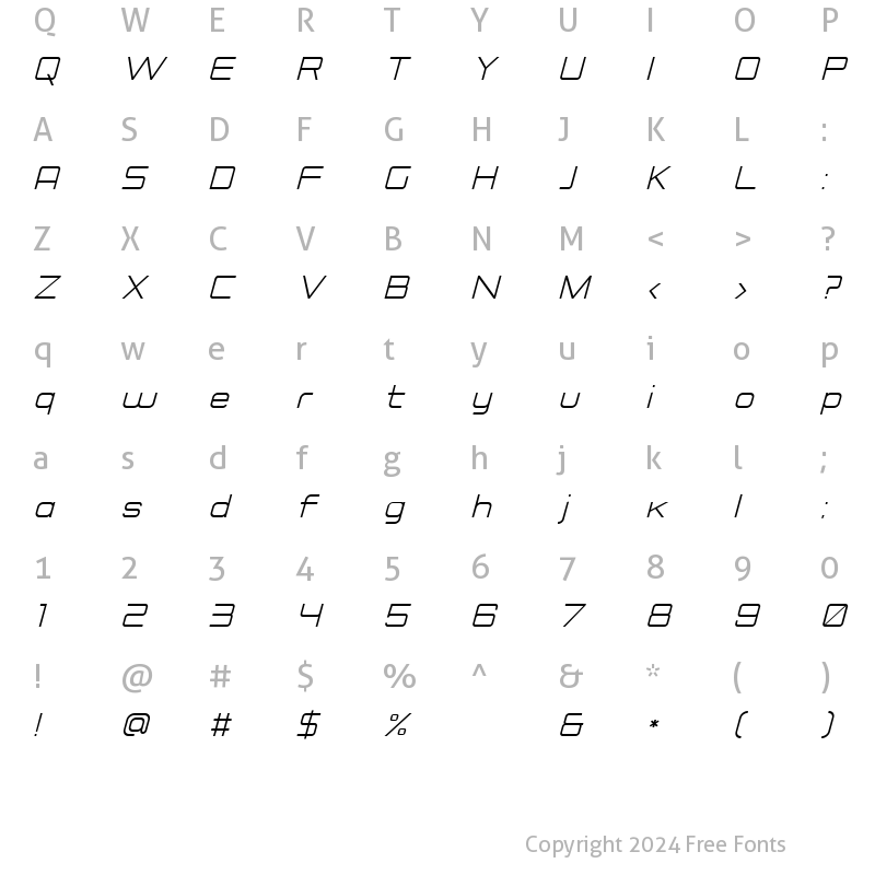 Character Map of Rogueland Italic