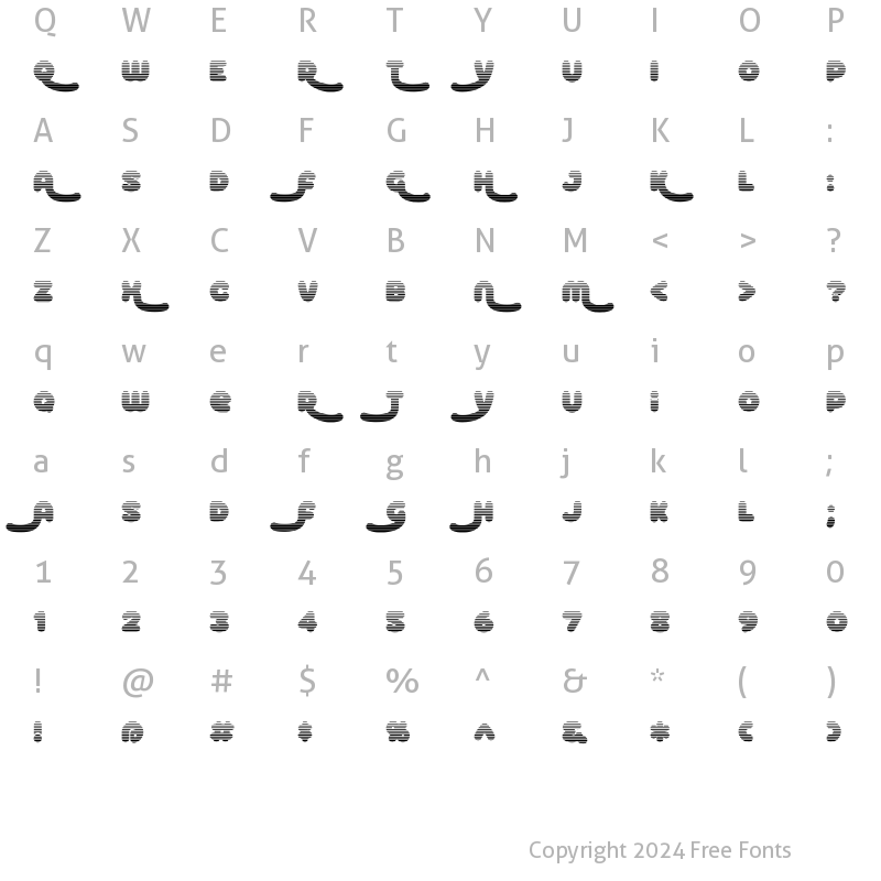 Character Map of Roller Baby BV Alt Gradient Regular