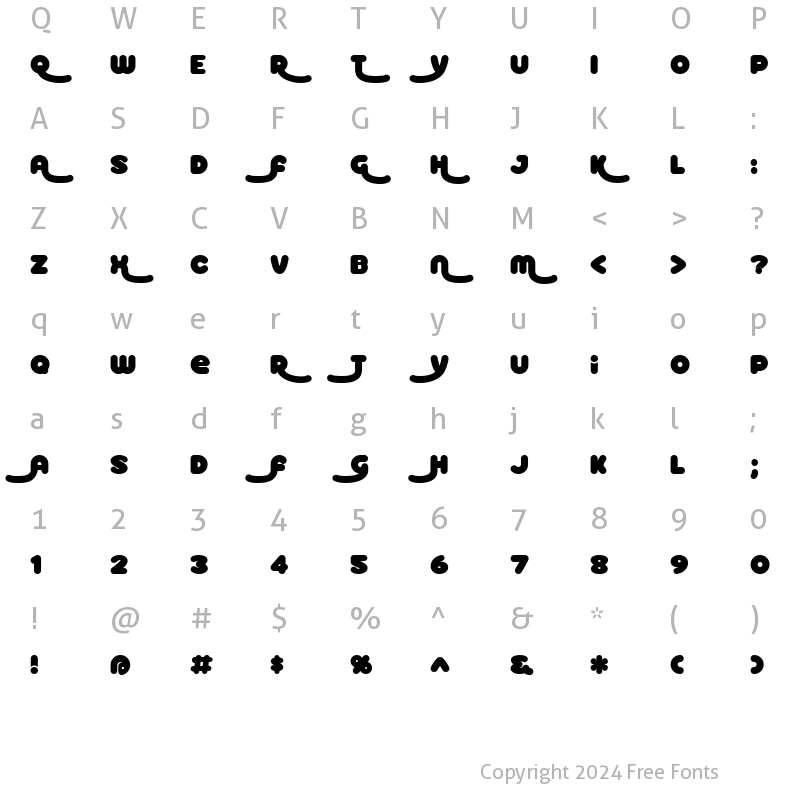 Character Map of Roller Baby BV Alt Regular