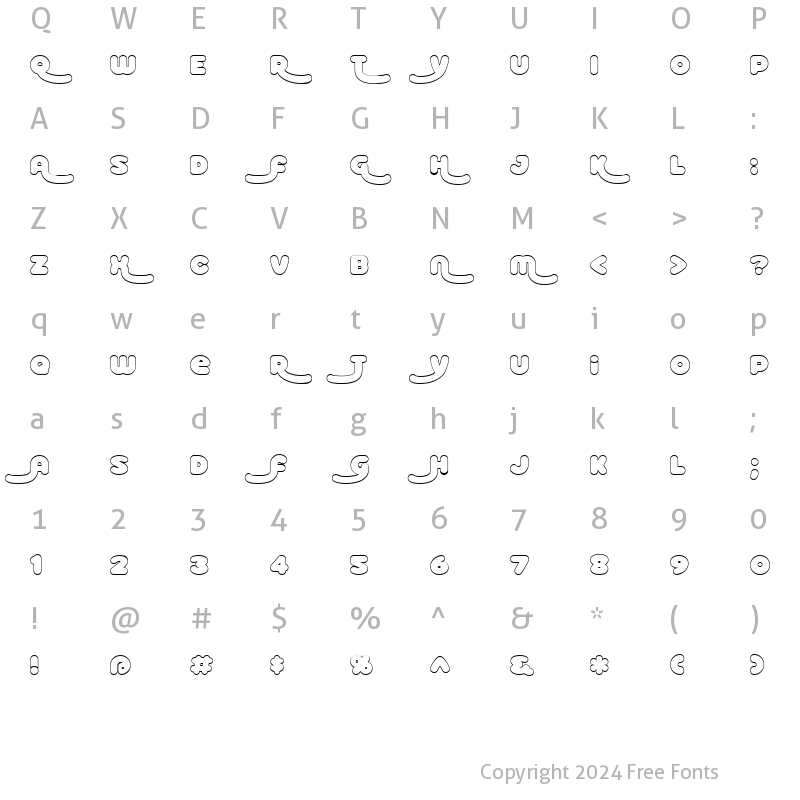 Character Map of Roller Baby BV Alt Shadow Regular