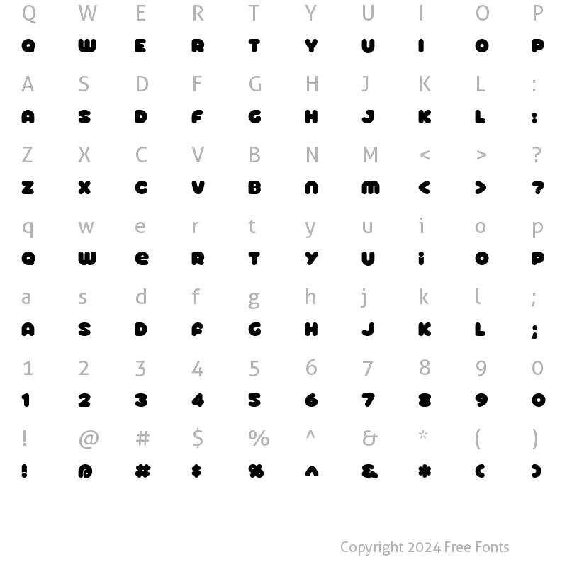 Character Map of Roller Baby BV Regular